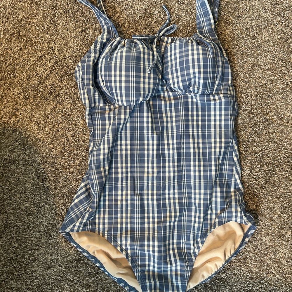 Blue Plaid One-Piece Swimsuit